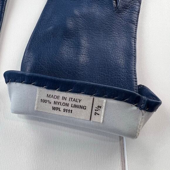 Vintage Italian Navy Blue Leather Gloves Women's size 7.5 WPL 9111 - Picture 4 of 4